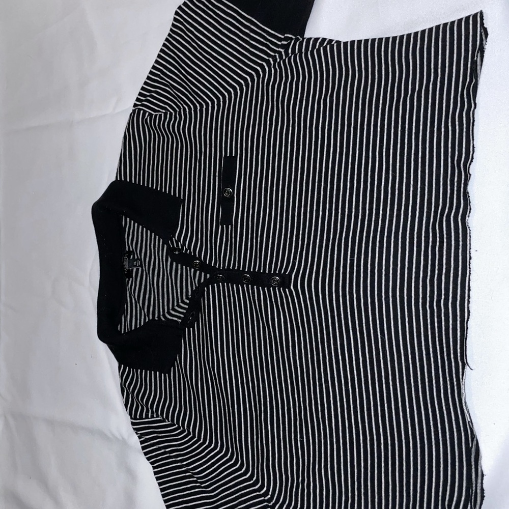 Talbots black and white striped collared crop top